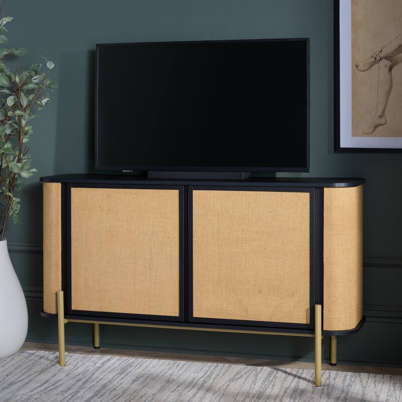 SAFAVIEH Home Merk Jute Door Sideboard/TV Stand - 55"W x 16"D x 32"H - Black/Natural