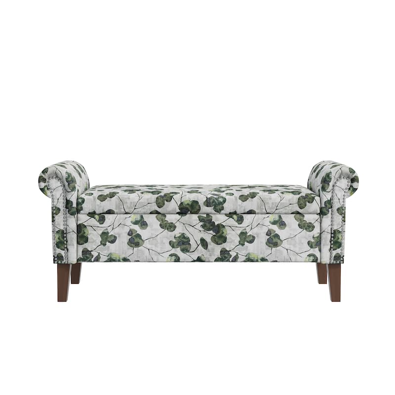 Wallen Traditional Rolled Arm Storage Bench Ottoman with Nailheads
