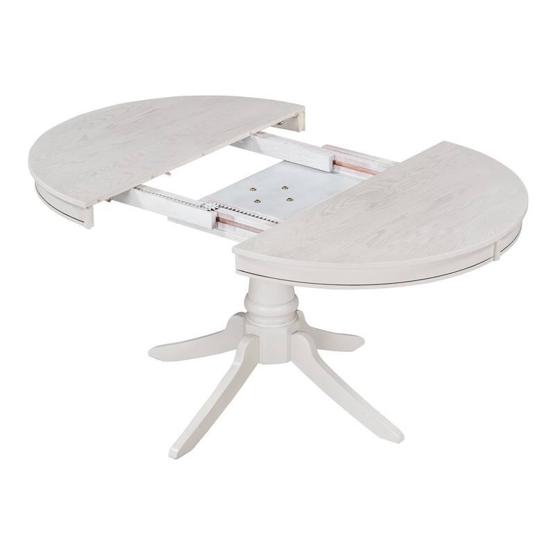 5-Piece Wooden Dining Table Set with Extendable Round Table & 4 Chairs