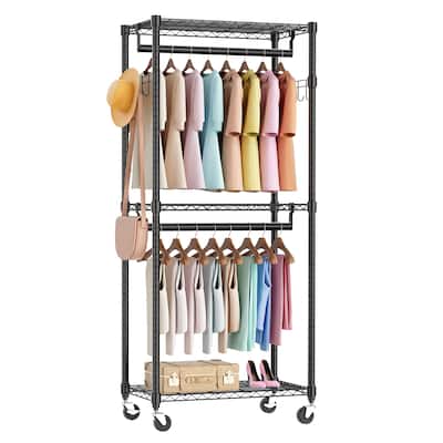 Mini Rolling Clothes Rack, Heavy Duty Garment Racks 3 Tiers Portable Adjustable Wire Shelves with Wheels