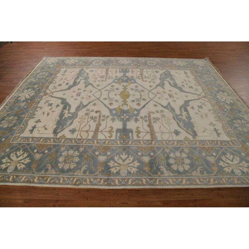 Ivory Oushak Indian Area Rug Handmade Wool Carpet - 8'1"x 9'10"