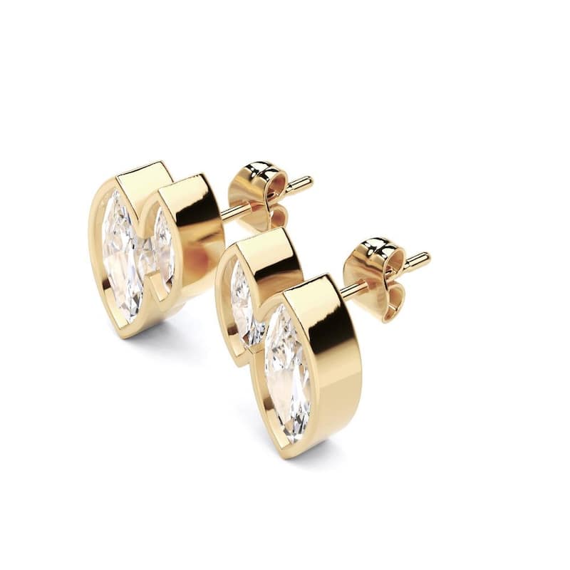 Auriya 14k Gold Marquise Lab Grown Toi Et Moi Diamond Stud Earrings 2.50 ct. tw. Push-Back (F-G VS) - White