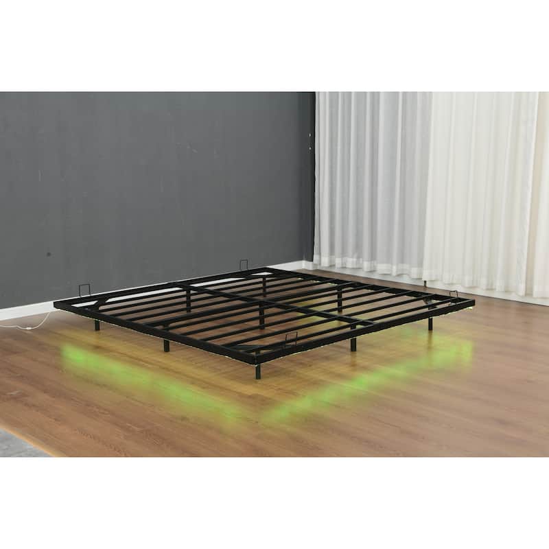King Size Floating Bed Frames with LED Lights, Metal Platform Bed , Solid and Stable, Noise Free, No Box Spring Needed