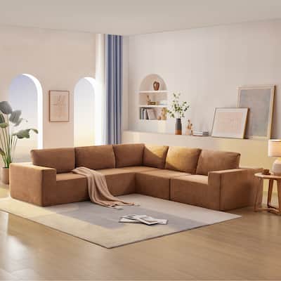 5-seater Modular Cloud Sectional Sofa, 147" L Shaped Boneless Sofa