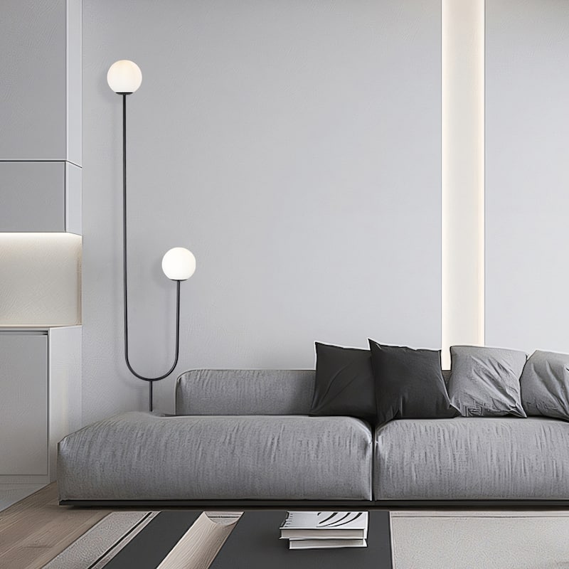 Velio Moon-like Black Uma floor lamp with 2-Glass Shades