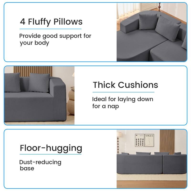 Mixoy 98 inch Chenille L Shape Sectional Sofa with Curved Chaise,Modern Cloud 3 Seater Sofa Couch