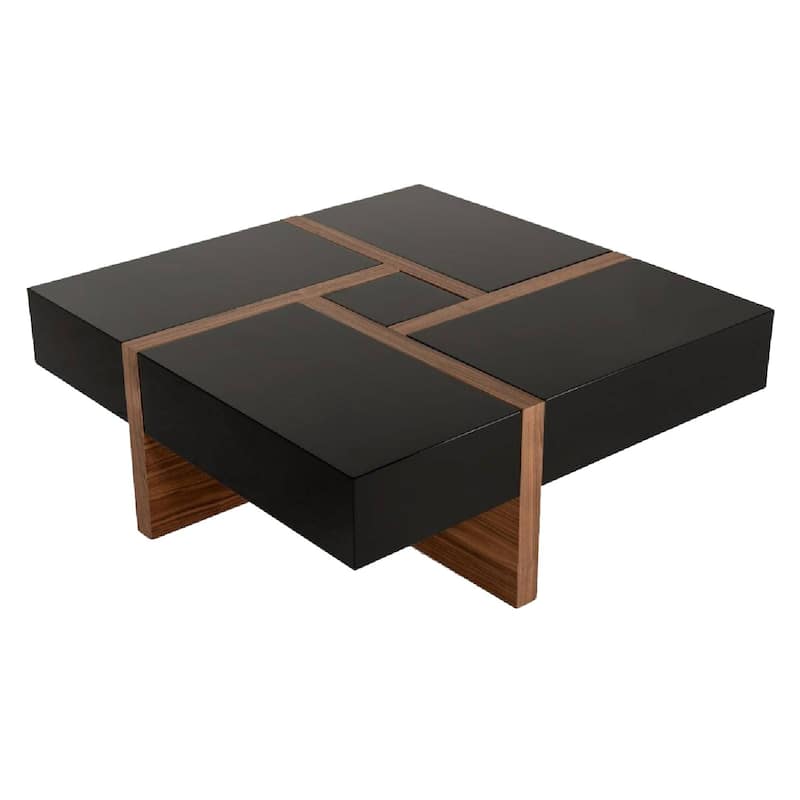 Square Top Wooden Coffee Table with 4 Drawer Storage, Brown and Black
