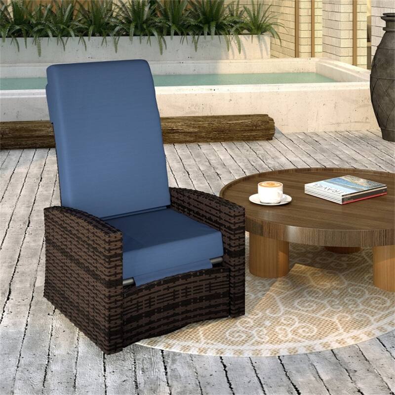 Steel PE Rattan Swivel Outdoor Recliner Chair 360 Degree Swiveling Base - 26.4" W x 37.4" D x 37" H