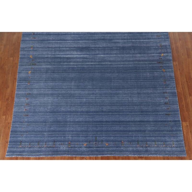 Striped Blue Gabbeh Indian Area Rug Handmade Wool Carpet - 8'0"x 9'8"