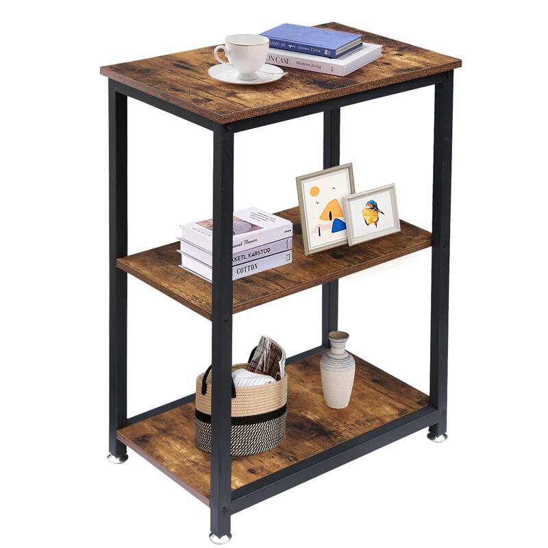 VECELO 3-Tier Open Shelf End Table Narrow Space-Saving Design End Table with USB Charging Station Side Table for Living Room