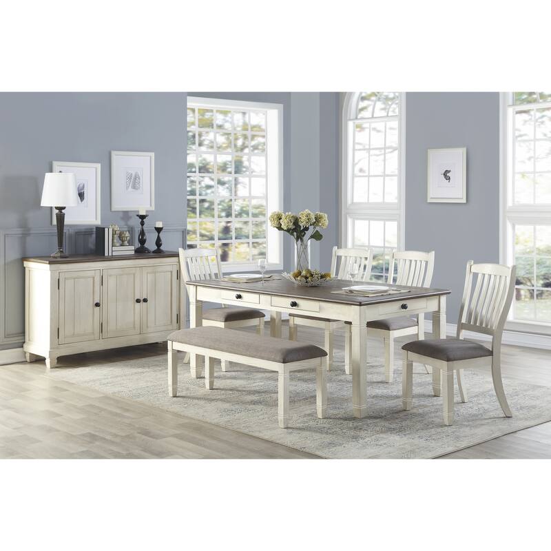Antique White Finish 1pc 48-inch Bench Upholstered Seat Textured Fabric Wooden Dining Kitchen Furniture - Antique White