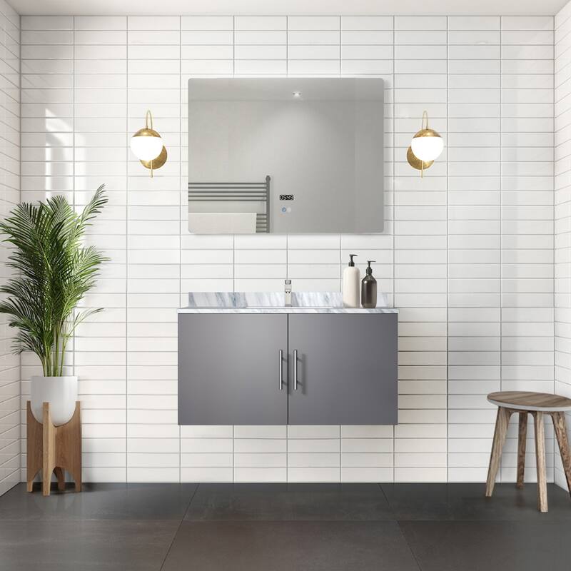 36" Bathroom Vanity with Marble Top, Stainless Steel Faucet, 36x32 Mirror Included, Scratch & Stain Resistant Surface
