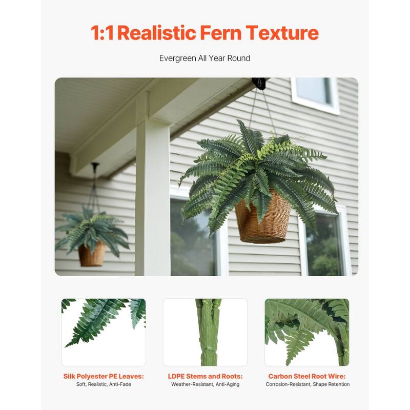Green Artificial Silk Fabric Large Boston Fern Plant with Lush Branches