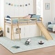 preview thumbnail 9 of 13, COSTARS Kids Loft Bed with Slide and Ladder, Solid Wood Twin Loft Bed with Tent and Guardrails Natural