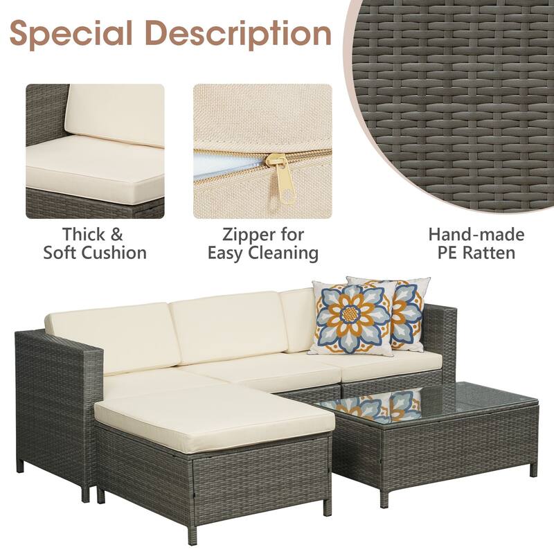 Royalcraft 5 Piece PE Rattan Wicker Sectional Sets