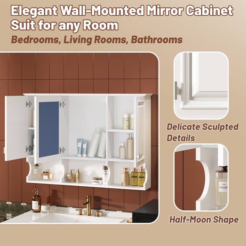 41 Inch Mirror Medicine Cabinet with Open Shelves