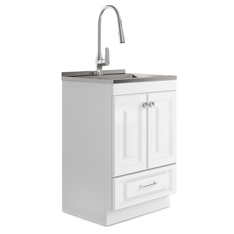 WYNDENHALL Bakersfield Transitional Laundry Cabinet with Faucet and Stainless Steel Sink