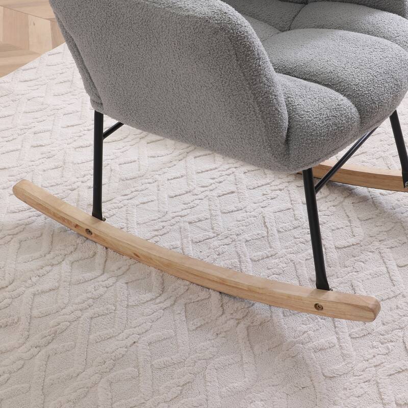 Teddy Upholstered Rocking Chair with High Backrest - Grey