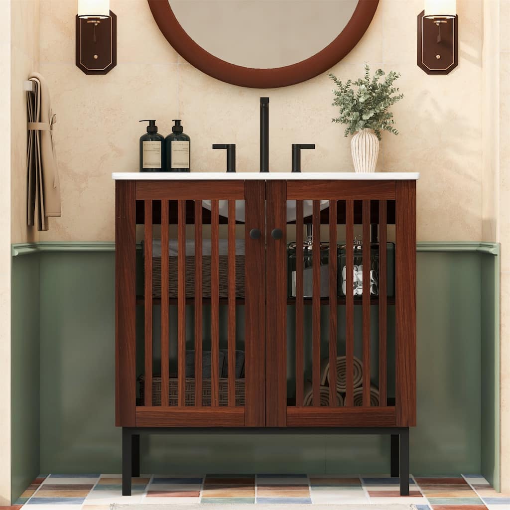 30" Vintage Bathroom Vanity with Ceramic Sink
