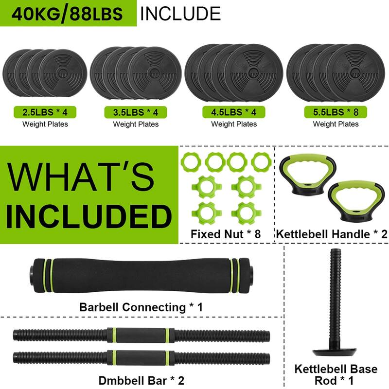 Adjustable Dumbbell and Kettlebell Set, 4 in 1, 66lbs/88lbs Weight Used as Kettlebells, Barbell, Push up Stand