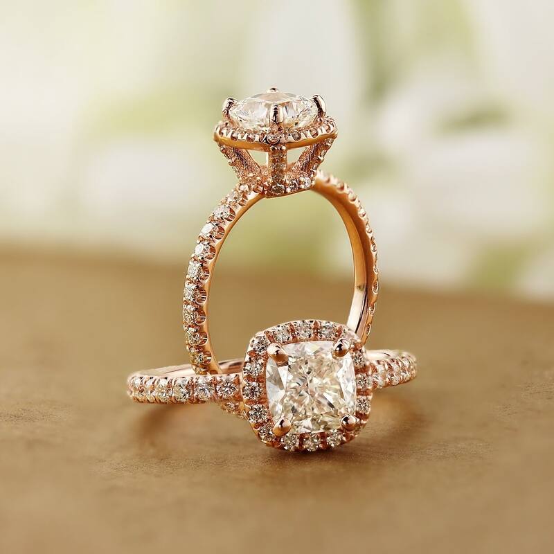 Auriya 14k Rose Gold 1 1/2ctw Cushion-cut Halo Diamond Engagement Ring