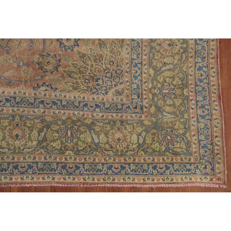 Hand Knotted Oriental 100% Wool Carpet Traditional Floral Pink Kashmar Area Rug - 12' 6'' X 9' 9''