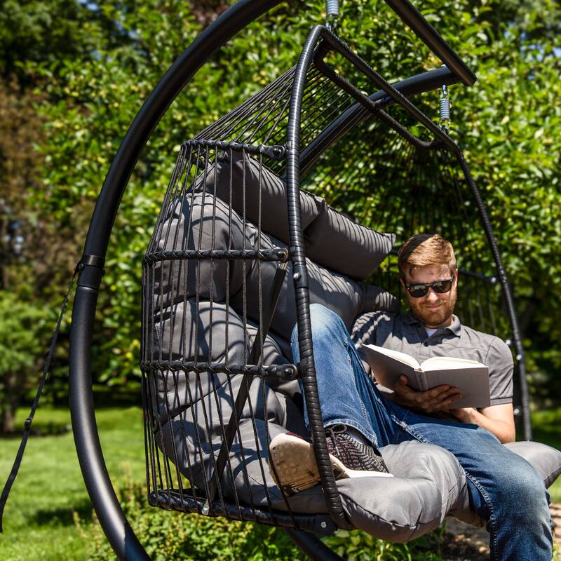 Andrei Double Hanging Egg Chair with Cushion - Dark Gray