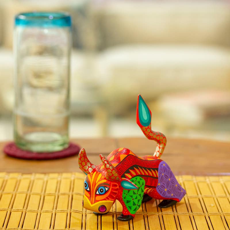 Novica Handmade Modern Bull Wood Alebrije Figurine