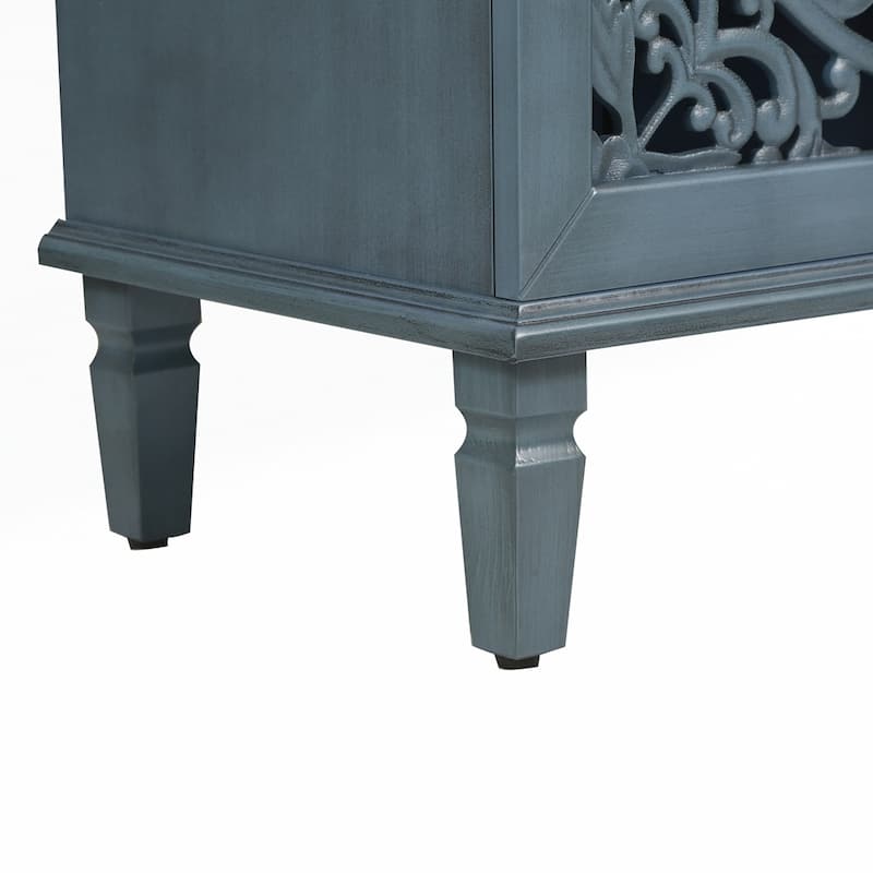 Carved Flower Door Large Storage Cabinet With Metal Handle