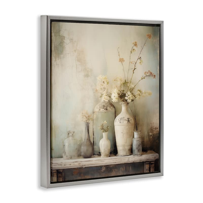Stupell Faded Floral Beauty Still Life Framed Floater Canvas Wall Art Design By Arlington Prints