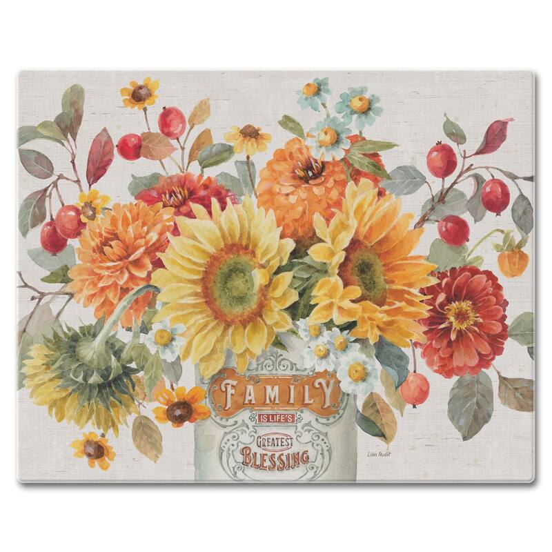 Counterart Glass Cutting Board Counter Saver 12"x15" , Autumn In Bloom - 12x15x.199