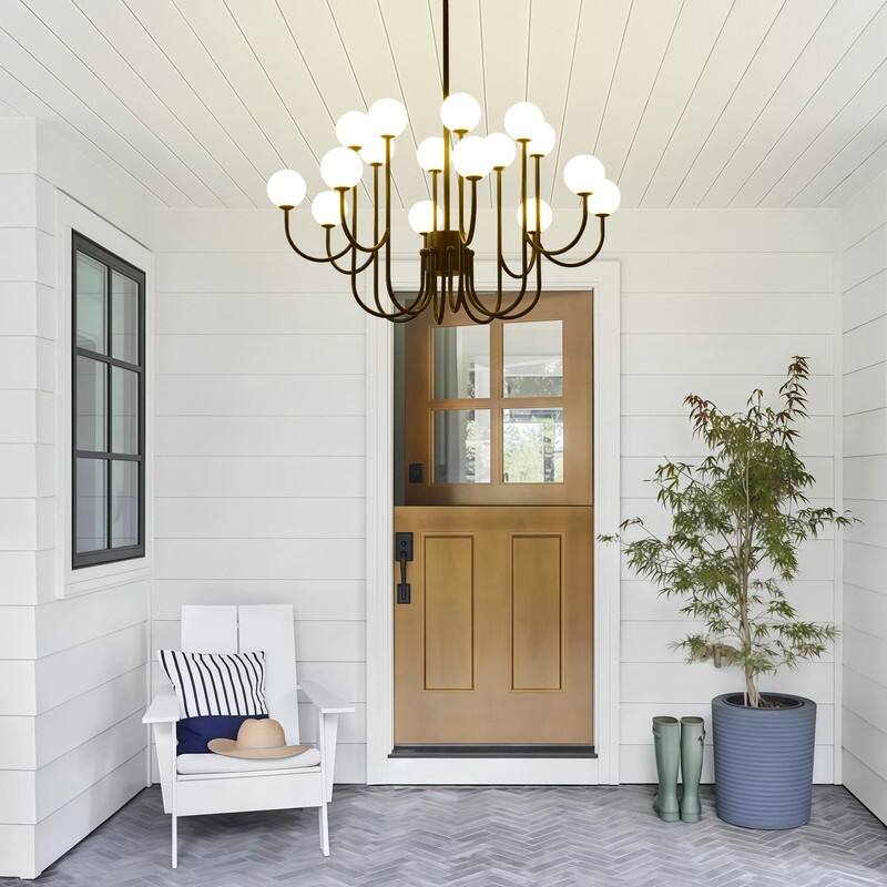 Modern Sputnik Chandelier Linear Chandeliers with Frosted Glass Globe - 16 lights - 36.6 in