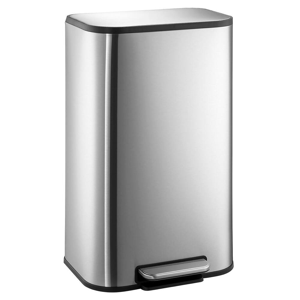 8 Gallon/30 L Stainless Steel Trash Can with Lid, Step-On Pedal and Inner Bucket, Rectangular for Kitchen, Office, Living Room