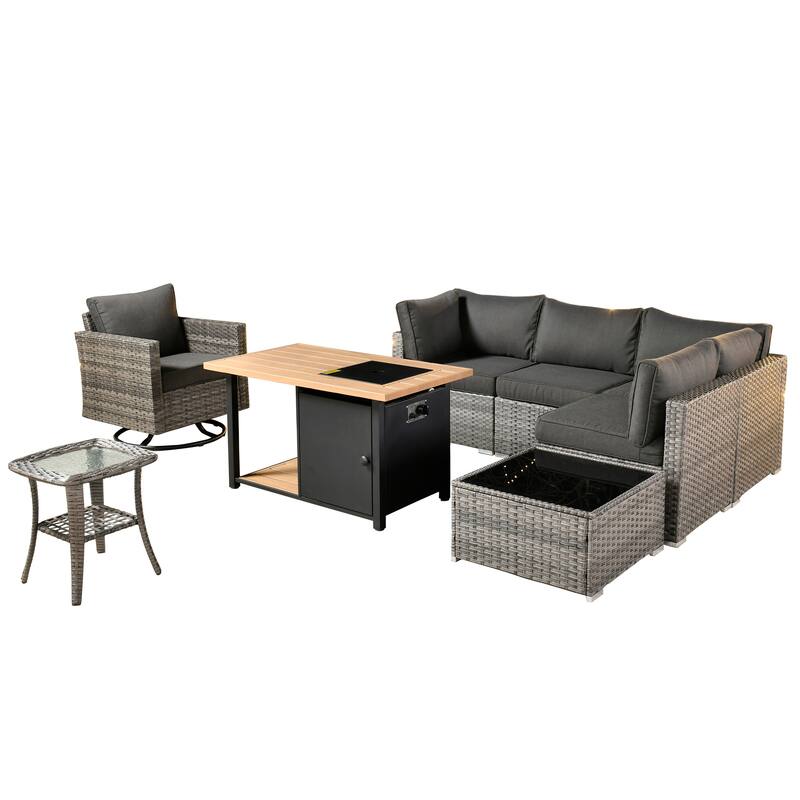 XIZZI 8-piece Outdoor Patio Furniture Sectional Set with Fire Pit Table