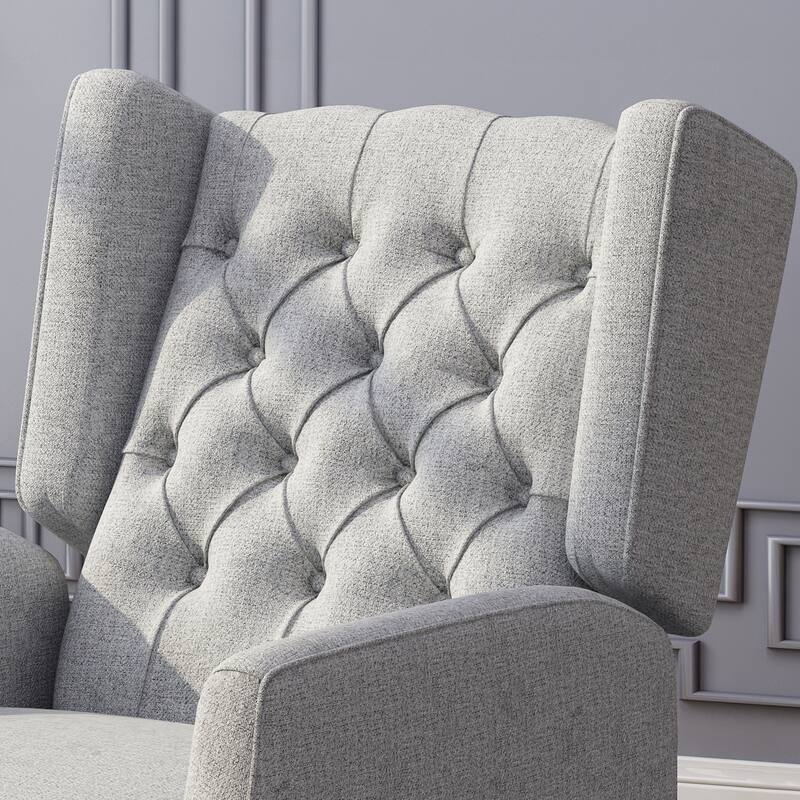 Grey Fabric Mid-Century Upholstered Wingback Push-Back Recliner with Footrest and Button-tufted Backrest