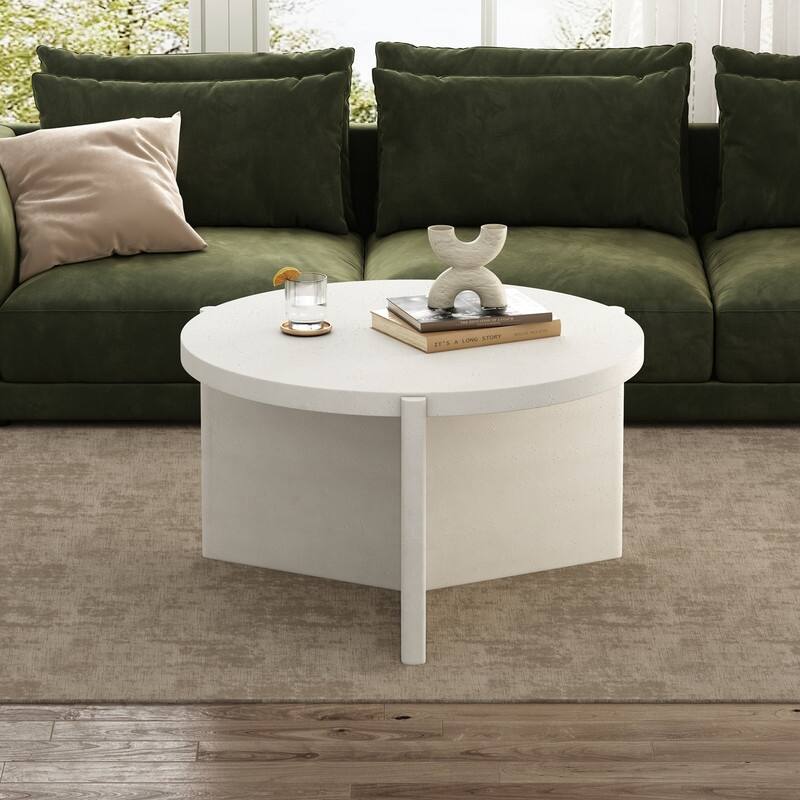 Modern Round Coffee Table with Textured Finish Center Table