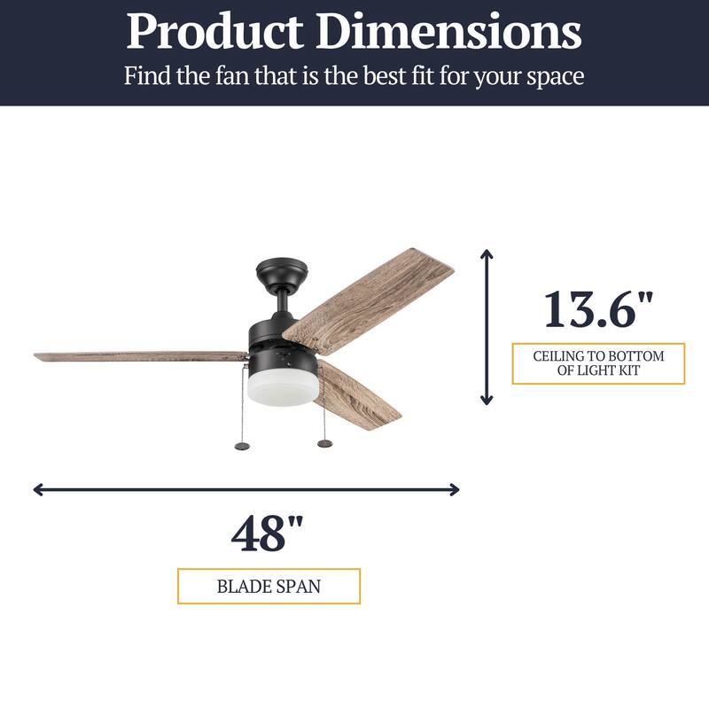 48" Prominence Home Reston Bronze Farmhouse LED Ceiling Fan with Light, Pull Chain - 48
