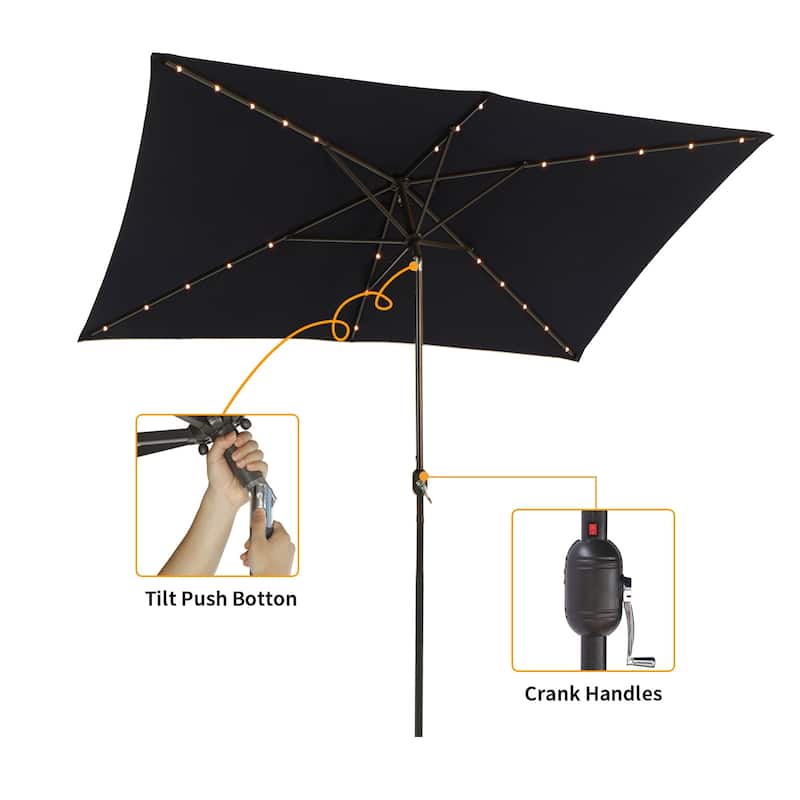 10 ft.LED Aluminum Rectanglar Market Patio Umbrella