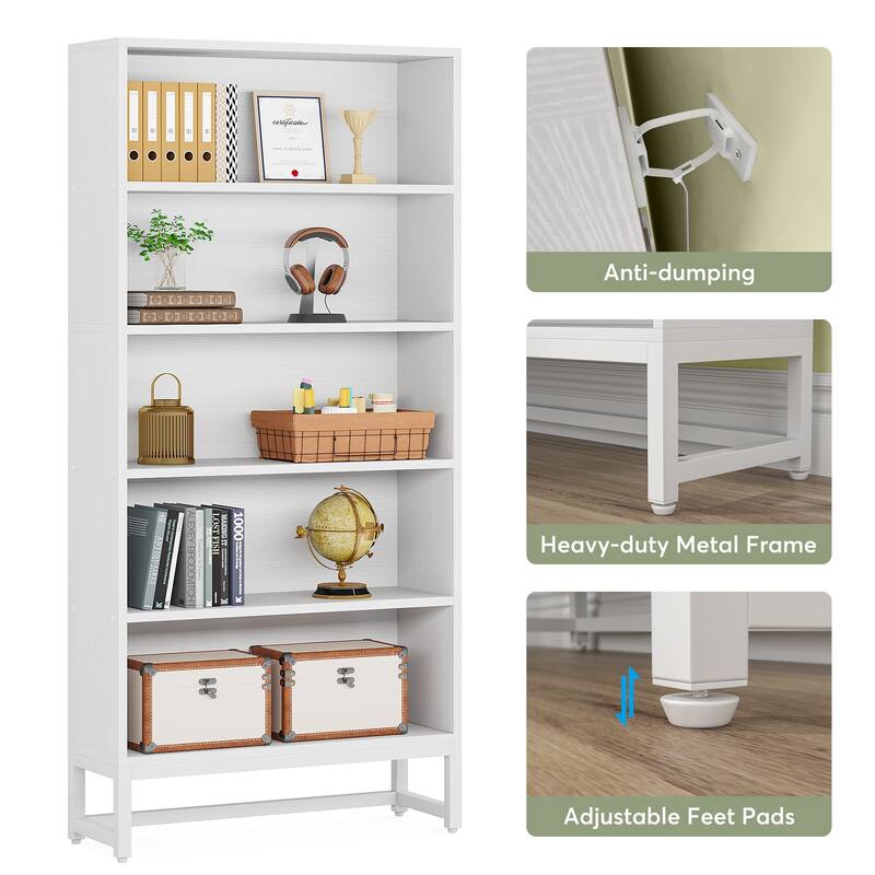 Tall Bookcase Black Bookshelf, 70.8 Inches Large Bookcases Organizer