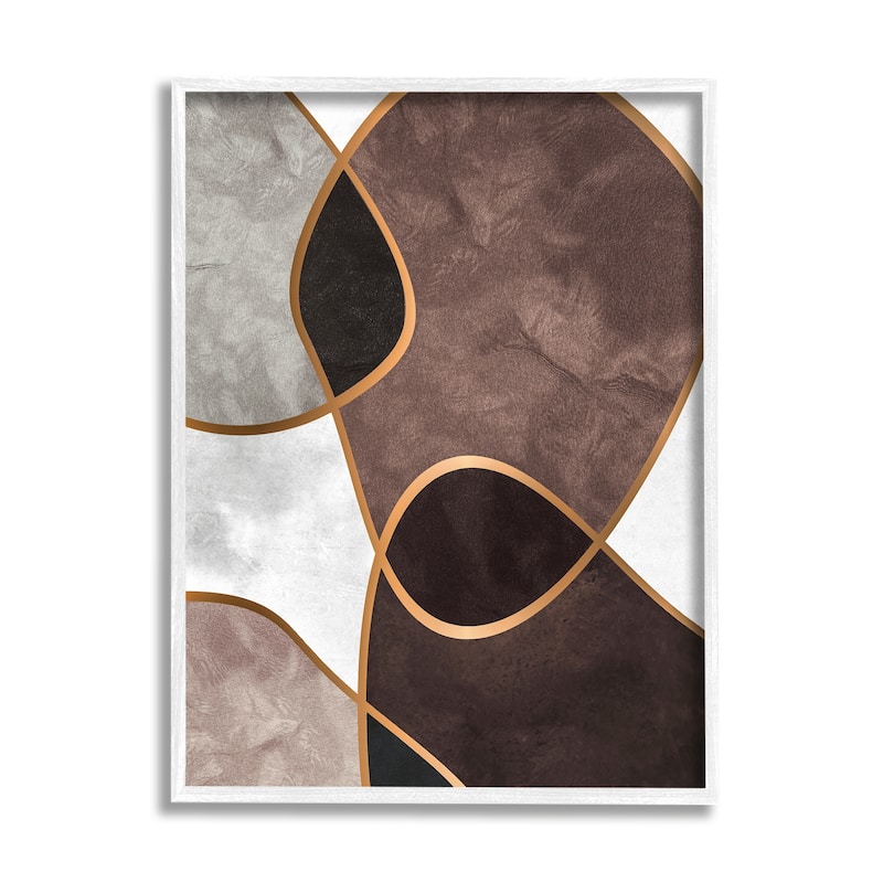 Stupell Abstract Organic Layered Shapes Brown Blush Contrasting Tones Framed Wall Art
