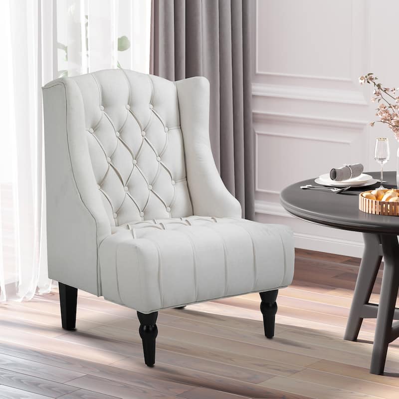 Copper Grove Erin Tufted Linen Upholstered Tall Wingback Accent Chair - Cream