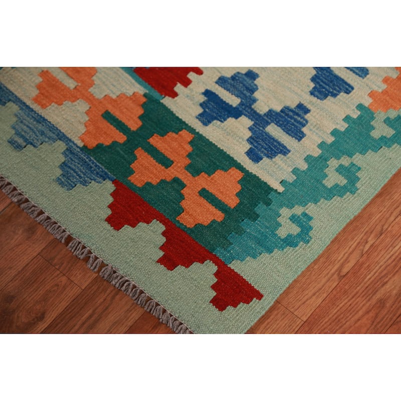 Hand Woven Oriental 100% Wool Carpet Southwestern Geometric Multi-Colored Kilim Area Rug - 8' 3'' X 5' 8''