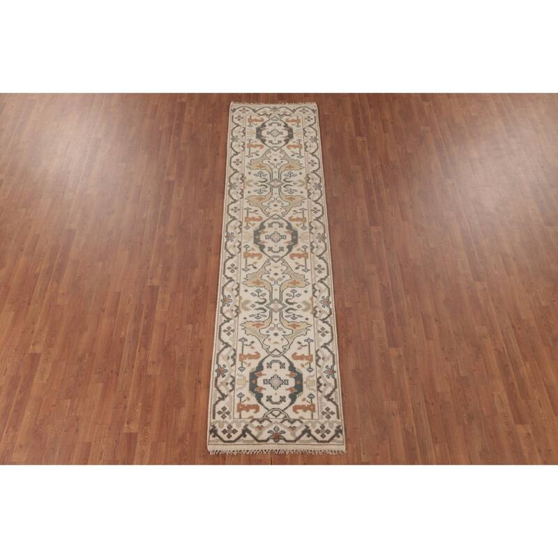 Oushak Runner Rug Hand-Knotted Wool Carpet - 2'7"x 9'11"