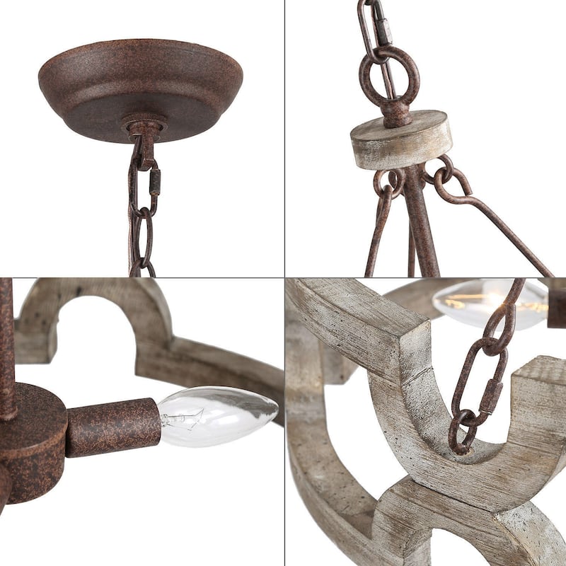 The Gray Barn Farmhouse 3-Light Wood Drum Chandelier for Kitchen Island - W19.5" x H21"