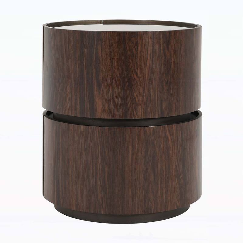 Double - Layer Storage Round Side Table with Unique Design for Living and Working Spaces - Black+Brown