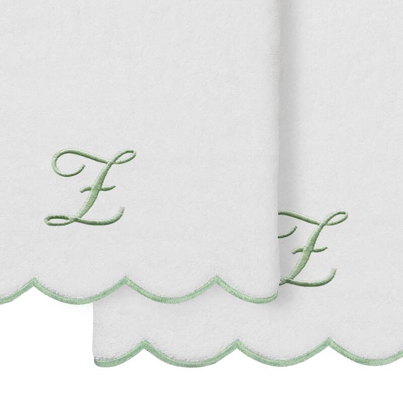 Authentic Hotel and Spa 100% Turkish Cotton Green ADORNIA Scallop Personalized 2 Piece Bath Towel Set - 2 Bath Towels