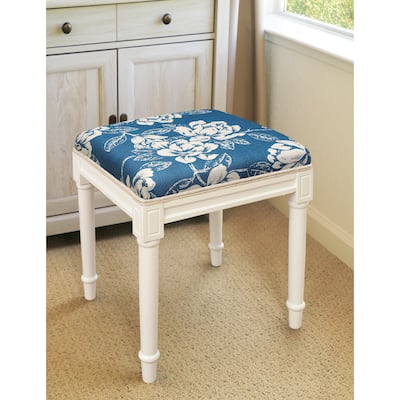 Navy Blue Magnolia Vanity Stool with White Frame