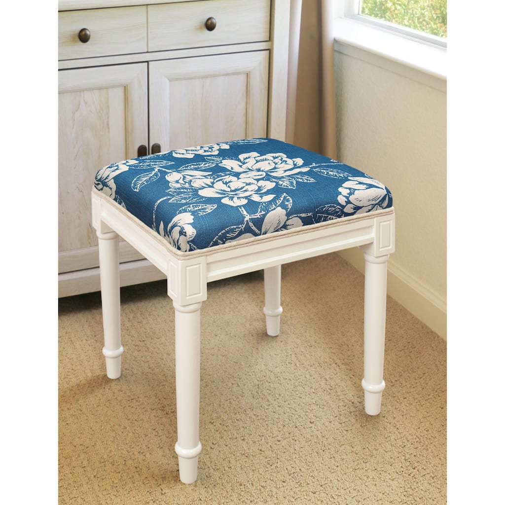 Navy Blue Magnolia Vanity Stool with White Frame