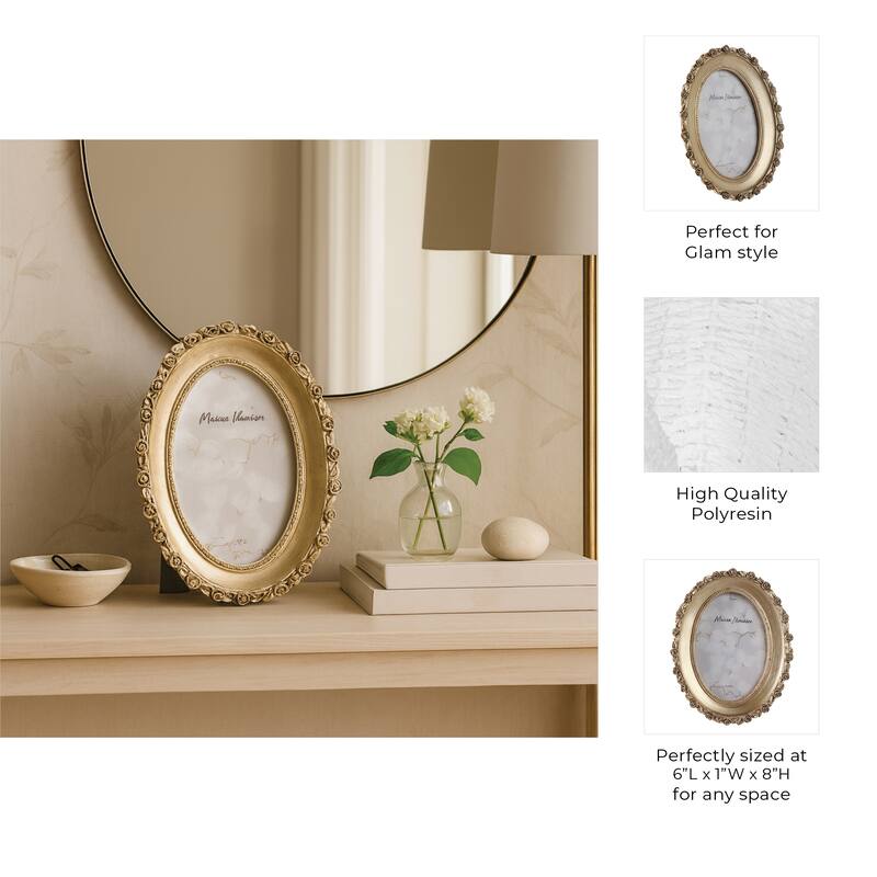 Polyresin Oval Photo Frame with Rosette Border - Gold