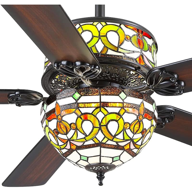 50" TiffanyTropical Ceiling Fan with 5 Palm Leaf Bllades and Vintage Cover Waterproof for Indoor and Outdoor Patio - 52 Inches - Tiffany-3